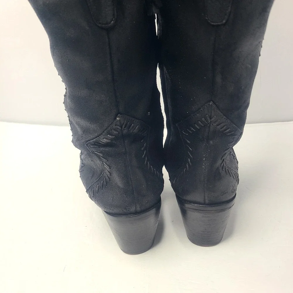 Rebecca Minkoff Over‎ The Knee Boots Whipstitch 9M Black Leather Textured